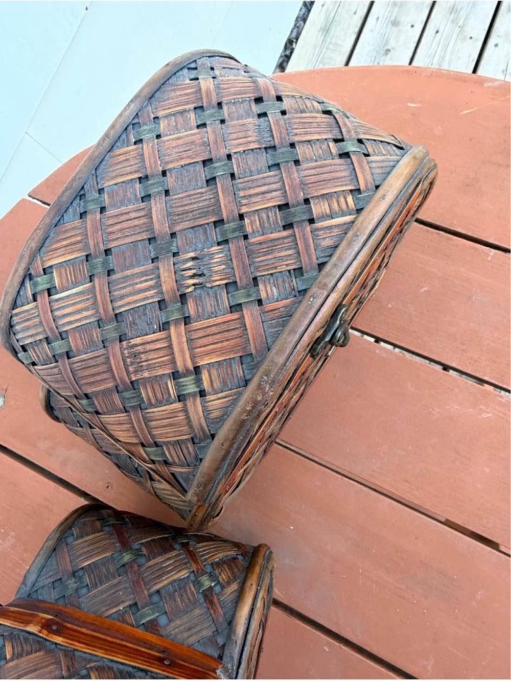 Two Woven Rattan Wood Storage Boxes - Picture 5 of 9